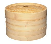 cesta de vapor de bambu marron de 2 niveles