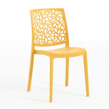 Conjunto de 6 sillas de resina para interior o exterior mostaza