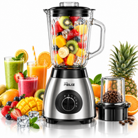 batidora de vaso 2 en 1 con molinillo de cafe 400w jarra de cristal termorresistente 15l 3 velocidades  funcion pulse y pica hielo batidora para smoothies zumos gazpacho salmorejo y salsas