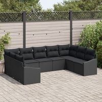 juego de sofa de jardin de 9 piezas con cojines negros de poliratan v4694 unico  negro