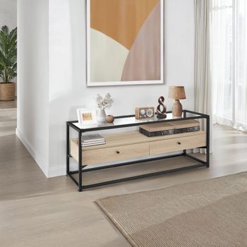 Mueble bajo estilo industrial para tv 121,5x41,5x50,5 cm madera clara