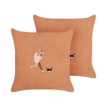 Conjunto De 2 Cojines Con Bordado 45 X 45 Cm Fundas Extraíbles Accesorio Para El Hogar Sala De Estar Naranja Marigold