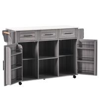 carrito de cocina con ruedas isla de cocina gris con encimera plegable y 3 cajones 139x71x915 cm mdf gris y blanco