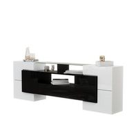 mueble de tv 200 cm blanco y negro con luces led multicolor superficie de cristal tablero de particulas