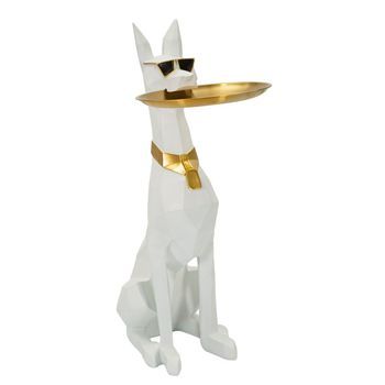 Perro Con Vaciabolsillos De Resina Blanca Y Dorada 27x51x74 Cm