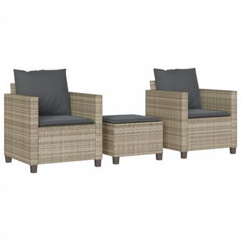 Sillas Y Mesita De Jardín 3 Uds | Conjunto Mueble Jardin Ratán Sintético Cojín Gris