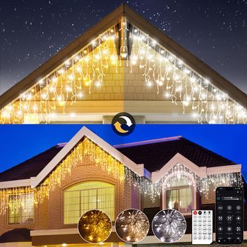 15m Luces Navidad Exterior, Cortina Luces Exterior Blanco Cálido Y Fría, Luz Navidad Con Control Remoto Y App, 17 Modos+4 Brillos+temporizador, Decoracion Para Christmas (600l,c/f)