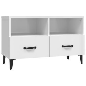 Mueble De Tv Madera Contrachapada Blanco Brillo 80x36x50 Cm Vidaxl