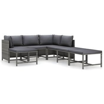 Set De Muebles De Jardín 7 Piezas | Mobiliario De Jardín Y Cojines Ratán Sintético Gris