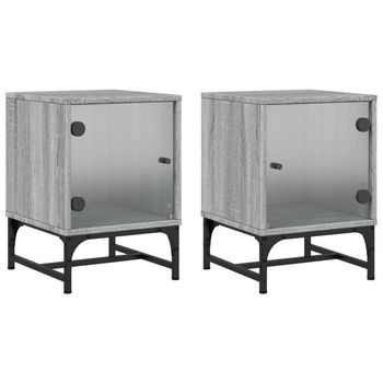 Mesitas Noche Con Puertas Vidrio 2 Uds Gris Sonoma 35x37x50 Cm Vidaxl