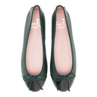 bailarina piel verde con puntera y trasera en piel labrada