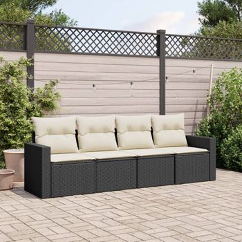 Conjunto De Sofás Jardín 4 Uds | Mueble Jardin Mesa Y Sillas Con Cojines Ratán Sintético Negro Cfw162461