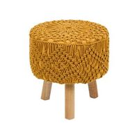 taburete reposapies de estilo boho hecho a mano macrame de algodon patas de madera 40 x 40 x 44 cm mostaza manzai