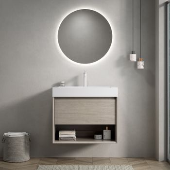 Mueble De Lavabo - Para Baño - Contrachapado Y Resina - Roble Claro Y Blanco (70x46x60cm)