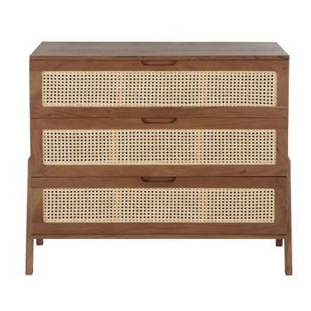 Cómoda de 100 cm en acacia maciza y rejilla de ratán