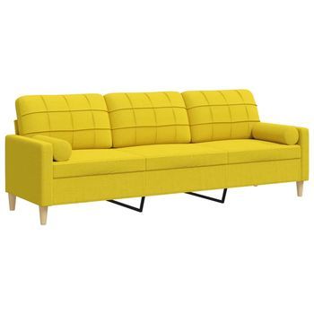 Sofá De 3 Plazas | Sofá De Salón | Sofá De Descanso Con Cojines Tela Amarillo Claro 210 Cm