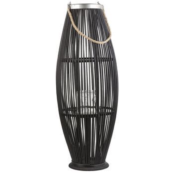 Linterna De Bambú Madera Negra Y Vidrio 84 Cm Interior Exterior Tejido Candelero Escandinavo Boho Tahiti