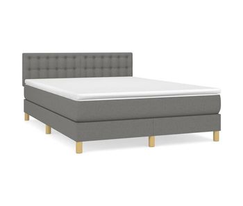 Cama box spring con colchón tela gris oscuro 140x200 cm botones