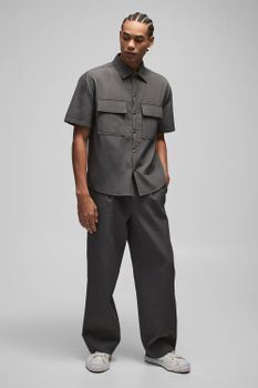 Camisa Oversize Técnica Plisada Con Bolsillos Cargo, Gris