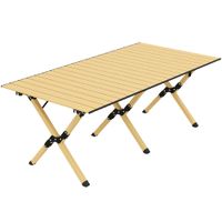 outsunny mesa de camping 117 x 60 cm mesa plegable de aluminio con tablero enrollable aspecto madera bolsa de transporte impermeable   aosom espana