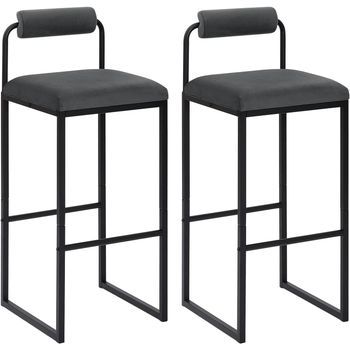 Juego De 2 Taburetes De Bar De Terciopelo Y Metal - Sillas Altas De Bar - Diseño Moderno - Gris Oscuro
