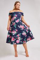 yours london vestido bardot azul marino con flores mujer curvy y tallas grandes yours london