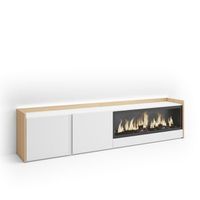 mueble tv television muebles de salon almacenaje 212x50x35 cm para tv hasta 80 chimenea electrica xxl led estilo moderno blanco y roble soft