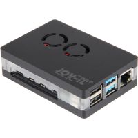joy-it carcasa negra acrilica con doble ventilador para raspberry pi 4b