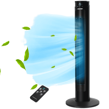 Aigostar Harbor - Ventilador de Torre con Mando, Ventilador Silencioso 40dB, Pantalla LED, 4 Modos, 3 Velocidades, Temporizador de 12 Horas, Oscilación de 65°, Ventilador de pie 45W, 93cm, Negro, Harbor