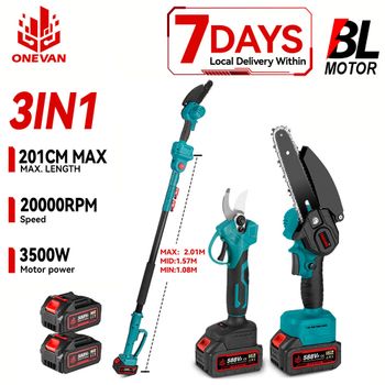 Motosierra eléctrica telescópica sin escobillas ONEVAN de 3500W, tijeras para ramas altas 3 en 1, herramienta de poda de jardín para batería Makita.