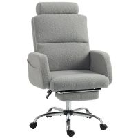 homcom silla de escritorio con reposapies tapizada en borreguito gris claro