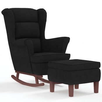Mecedora Con Respaldo Alto De Terciopelo Negro Y Madera Maciza Vidaxl