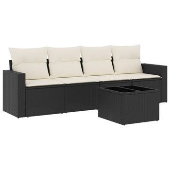 Conjunto De Muebles De Jardín 5 Uds | Mesa Y Sillas Y Cojines Ratán Sintético Negro