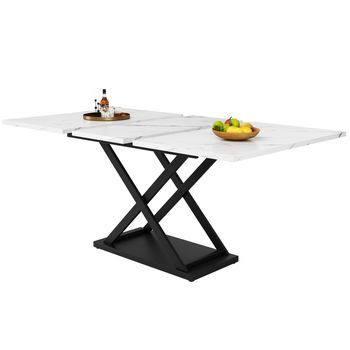 Mesa De Comedor Extensible (120-160 X 80 Cm) - Para Cocina Y Salón - Mármol - Blanco