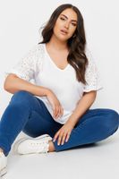 yours camiseta algodon blanca con manga raglan bordada mujer curvy y tallas grandes yours