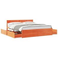 cama doble  cama para adultos  estructura de cama cajones madera pino marron cera 180x200 cm