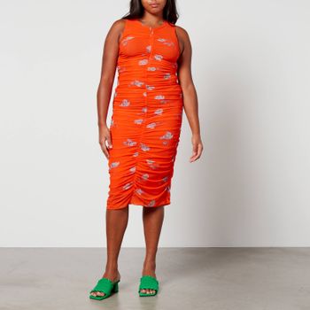 Ganni Ruched Recycled Jersey Midi Dress - EU 40/UK 12