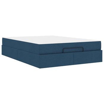 Estructura De Cama Con Colchón Azul 140 X 190 Cm Tela