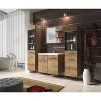 conjunto de muebles de bano madrid i juego de muebles de bano lavabo incluido con iluminacion led color castano