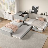 cama en angulo dos camas individuales con armario de almacenamiento cajon con cama gemela 90x200 cm lino gris