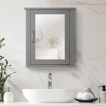 Armario de pared para baño de mdf gris con puerta de espejo