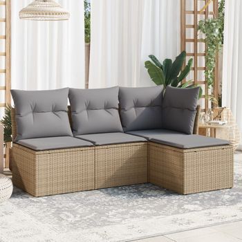 Conjunto De Sofás Jardín Con Cojines 4 Uds | Mueble Jardin Mesa Y Sillas Ratán Sintético Beige Cfw815271