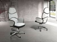 silla oficina giratoria tela gris claro y pvc blanco brillo