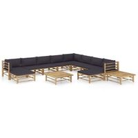 set de muebles de jardin 12 piezas bambu y cojines gris oscuro vidaxl