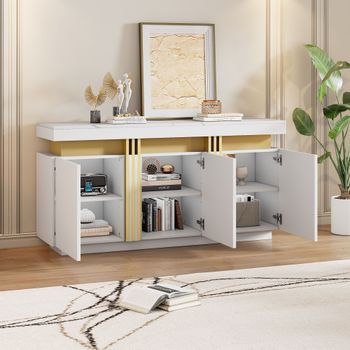 Aparador - Mueble De Comedor - Tablero De Partículas - Blanco Y Platino (140x38x70cm)