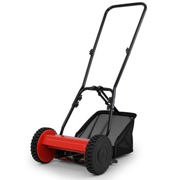 Costway Barrendero de Césped con Ancho de Corte de 30 cm Corte Ajustable de 15-40 mm Caja de Recolección 18,5 L Rojo y Negro