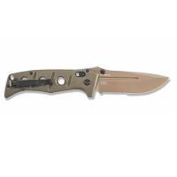 benchmade ste-275sfe-2 navaja tactica adamas hoja de borde cerrado en acero cpm-cruwear super fuerte 63-65 hrc de 2258 cm con mango g10 verde oliva incluye funda de nylon balistico color canela