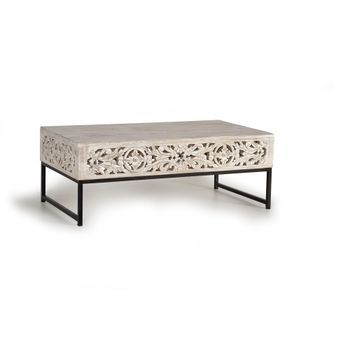 Mesa De Café Madera De Mango Y Patas De Metal Color Envejecido