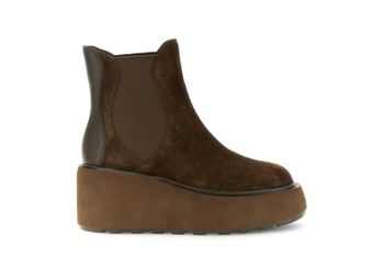botines de cuña de ante y piel con elásticos brown 37