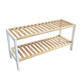 Zapatero de 2 niveles en bambú blanco, 70 x 26 x 33,5 cm